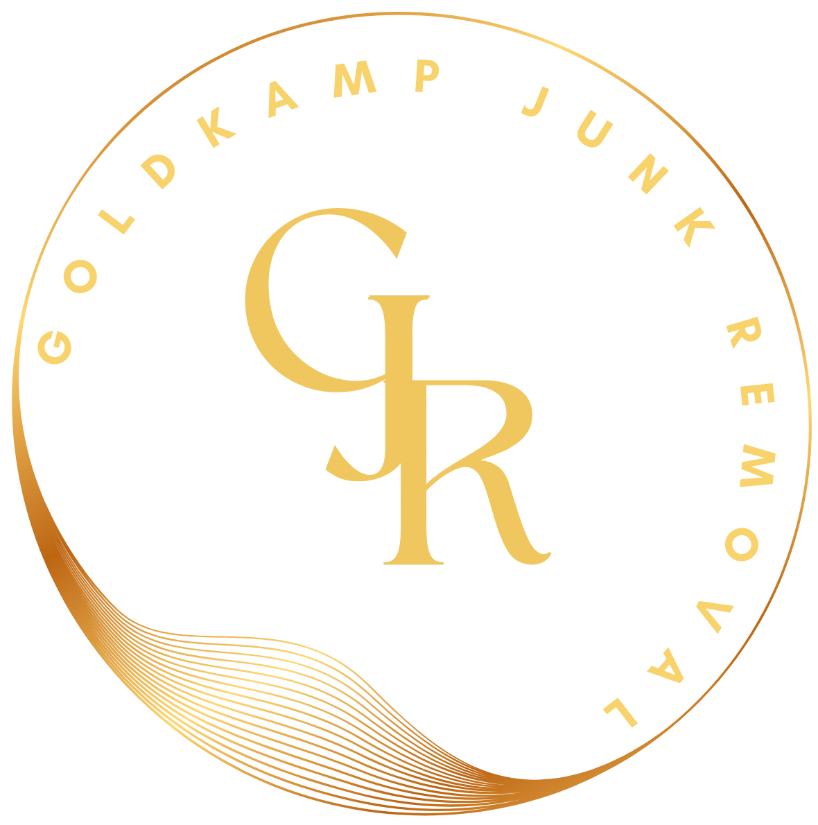 goldkamp junk removal logo in gold, transparent background